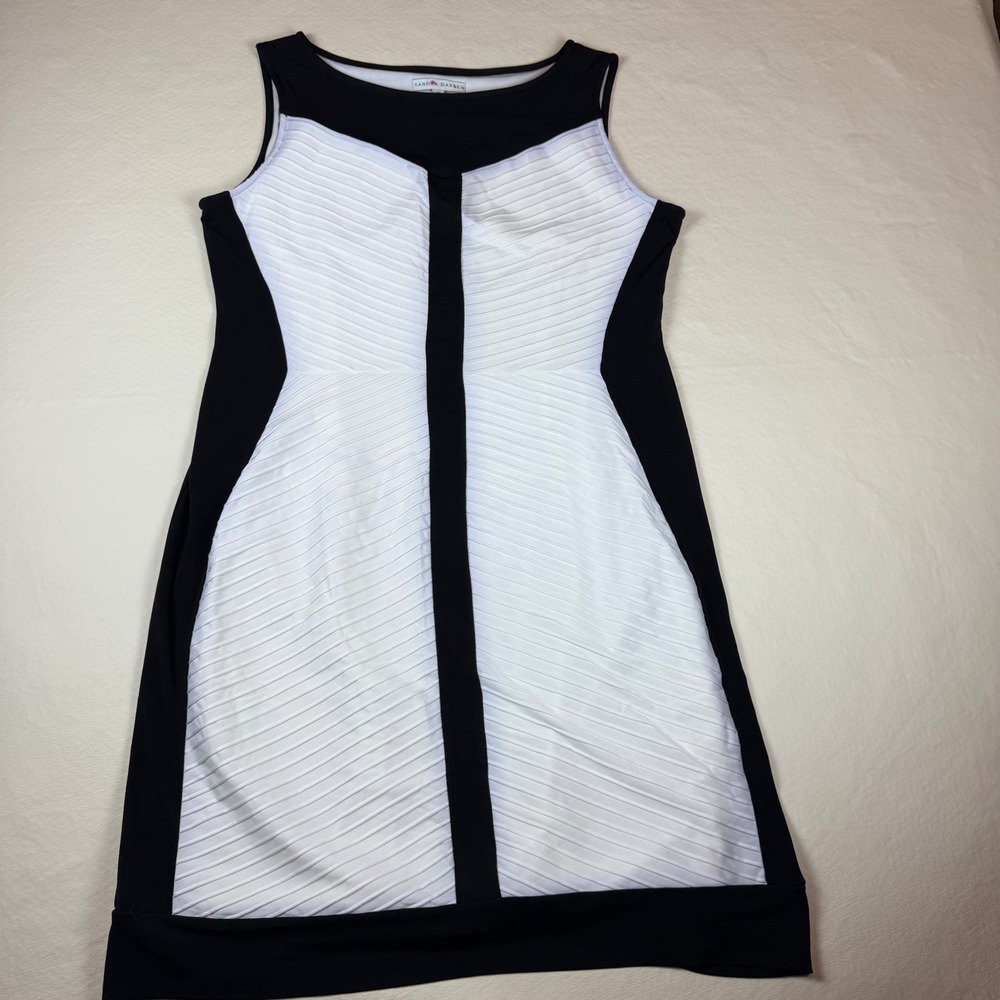 Sandra Darren Womens Black White Colorblock Pleated Sheath Dress Size 12